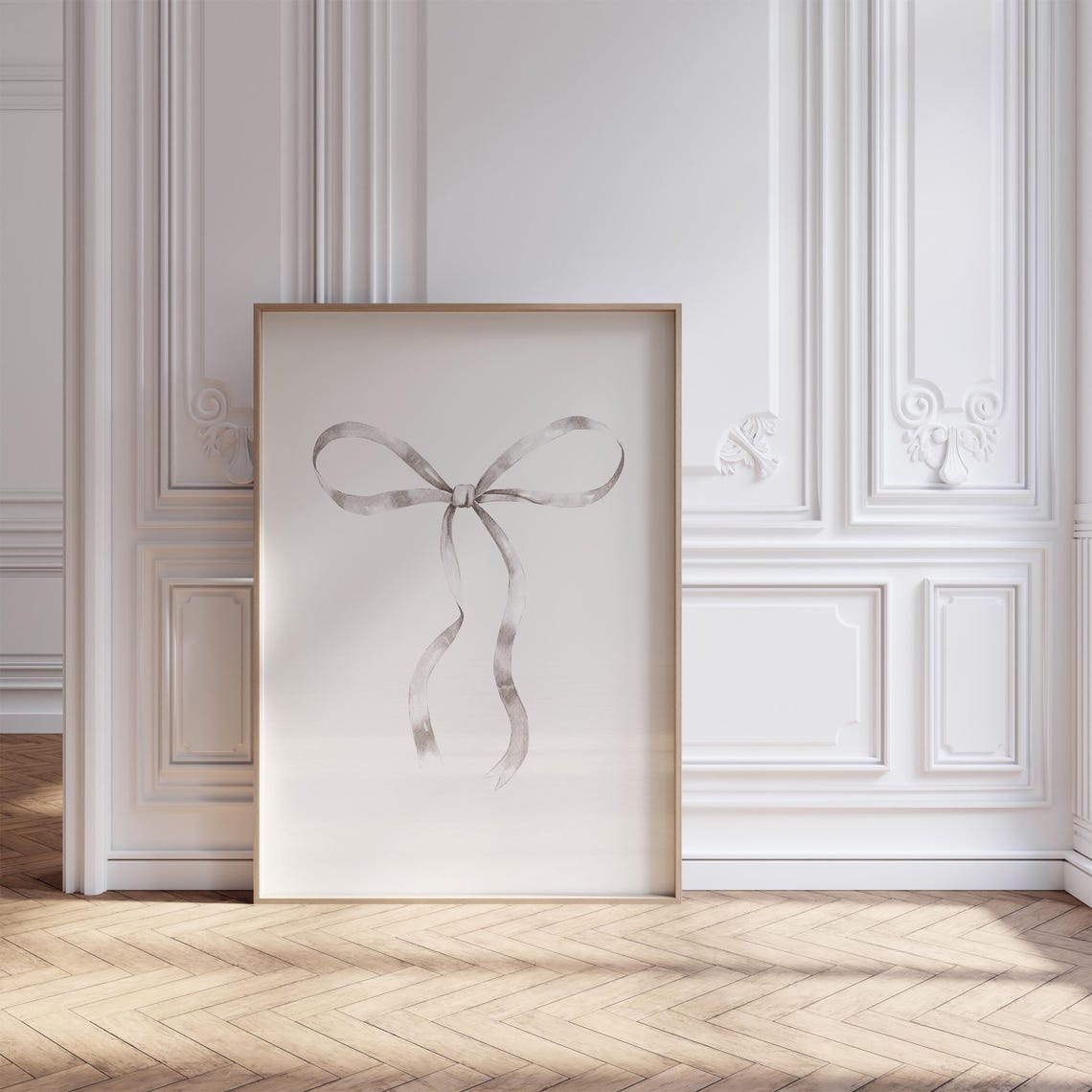 Grey Ribbon Watercolor Bow Coquette Balletcore Room Decor Poster - Image 2