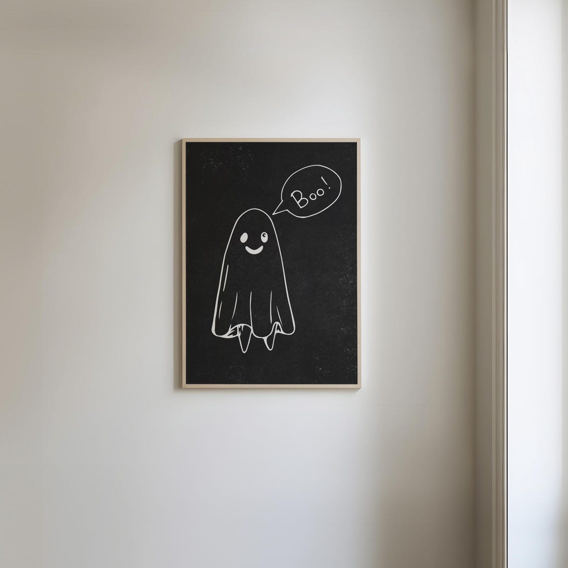 Boo Ghost Chalk Style Drawing on Black Textured Halloween Night Poster - Image 2