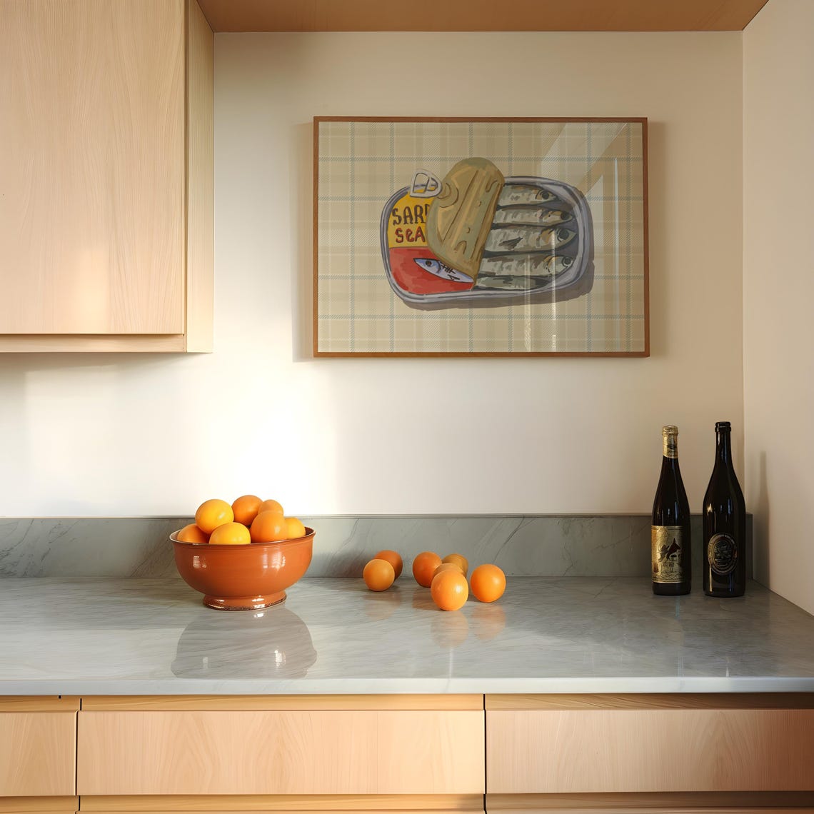 Open Sardine Tin Can On Plaid Retro Food Illustration Poster - Image 5