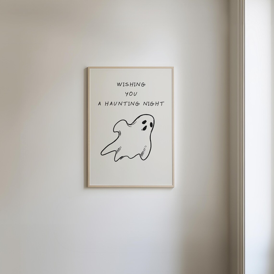 Wishing You a Haunting Night Hand Drawn Ghost Minimalist Halloween Poster - Image 3