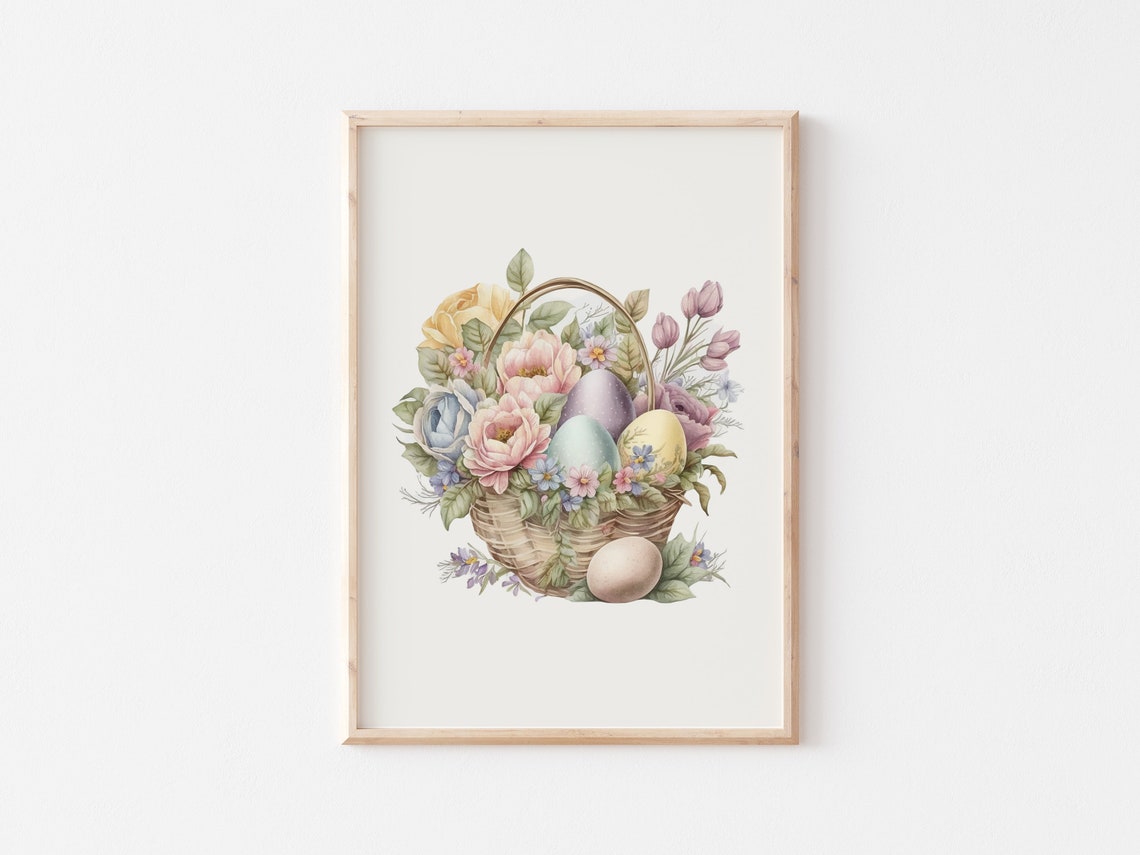 Vintage Easter Basket Overflowing With Pastel Blooms Art Poster - Image 4