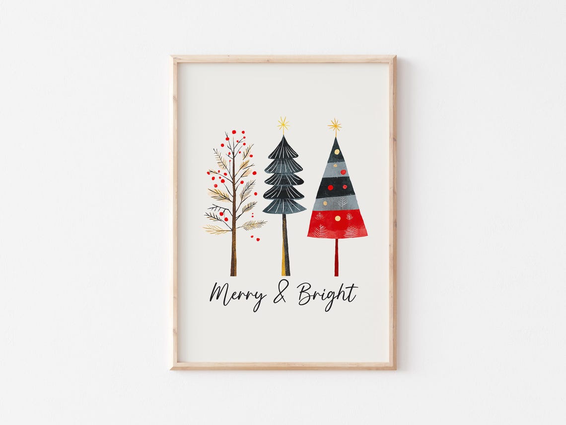 Merry and Bright Three Stylized Christmas Trees Script Poster - Image 4