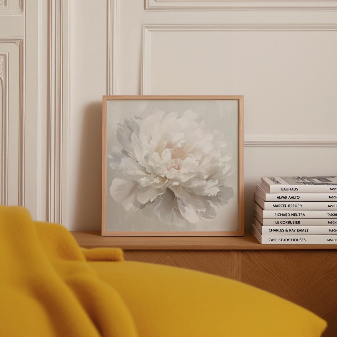 White Peony in Soft Beige Sunlight Airy Neutral Floral Poster - Image 3