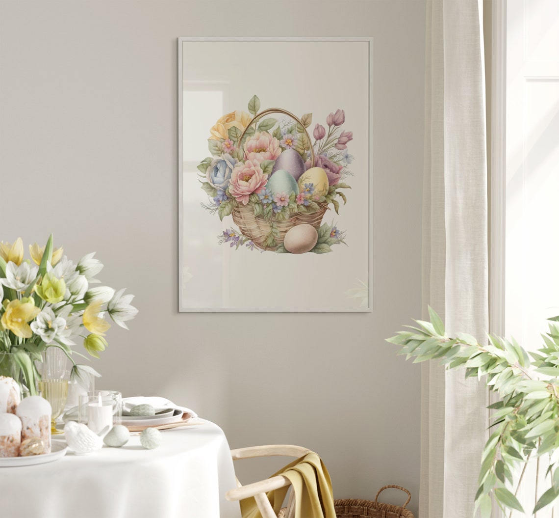 Vintage Easter Basket Overflowing With Pastel Blooms Art Poster - Image 5