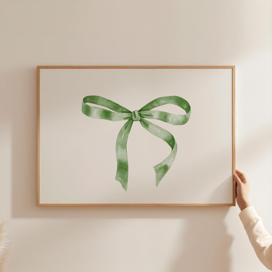 Green Ribbon Watercolor Bow Horizontal Balletcore Room Poster
