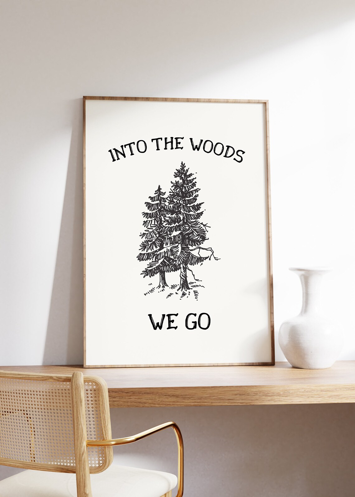 Into the Woods We Go Vintage Pine Tree Sketch Outdoor Quote Poster - Image 2