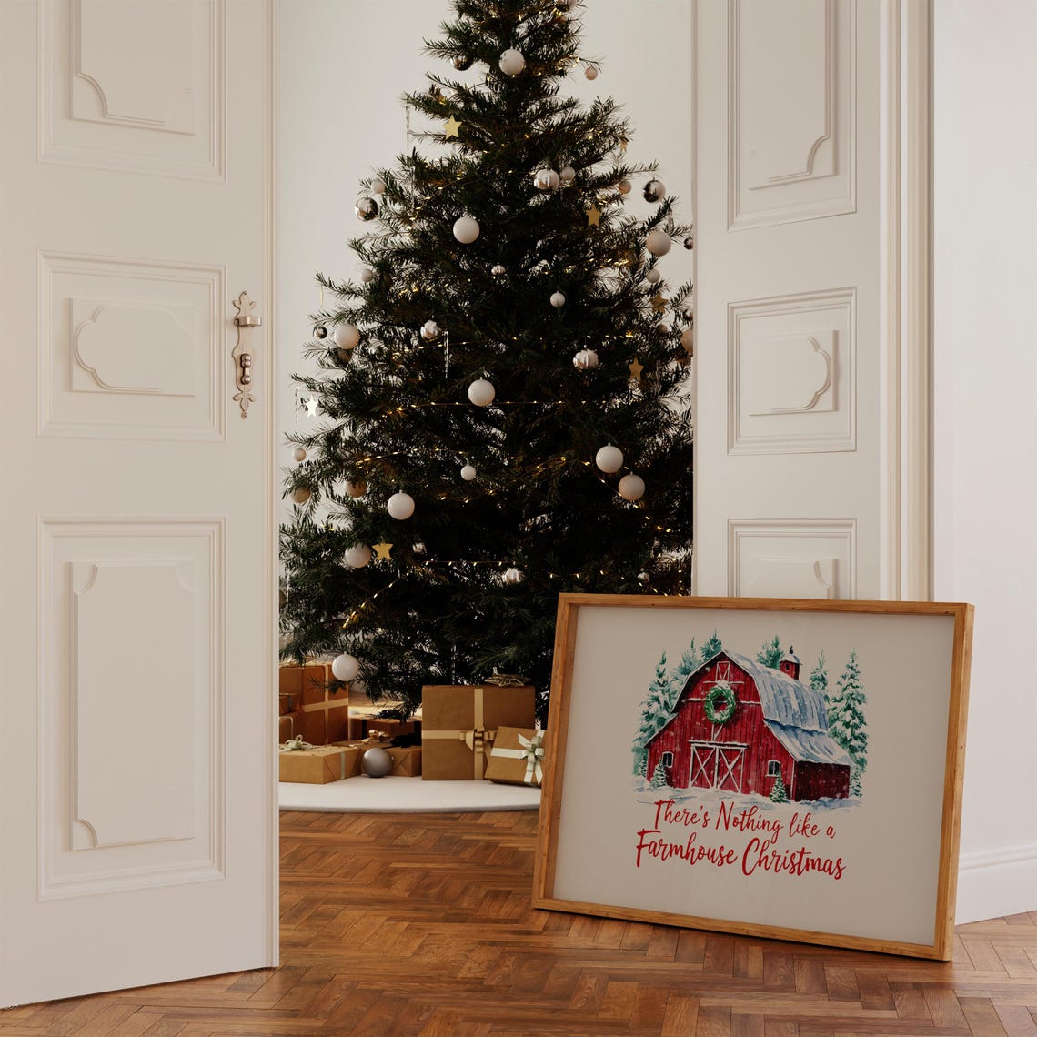 There's Nothing Like a Farmhouse Christmas Red Barn Winter Poster - Image 2