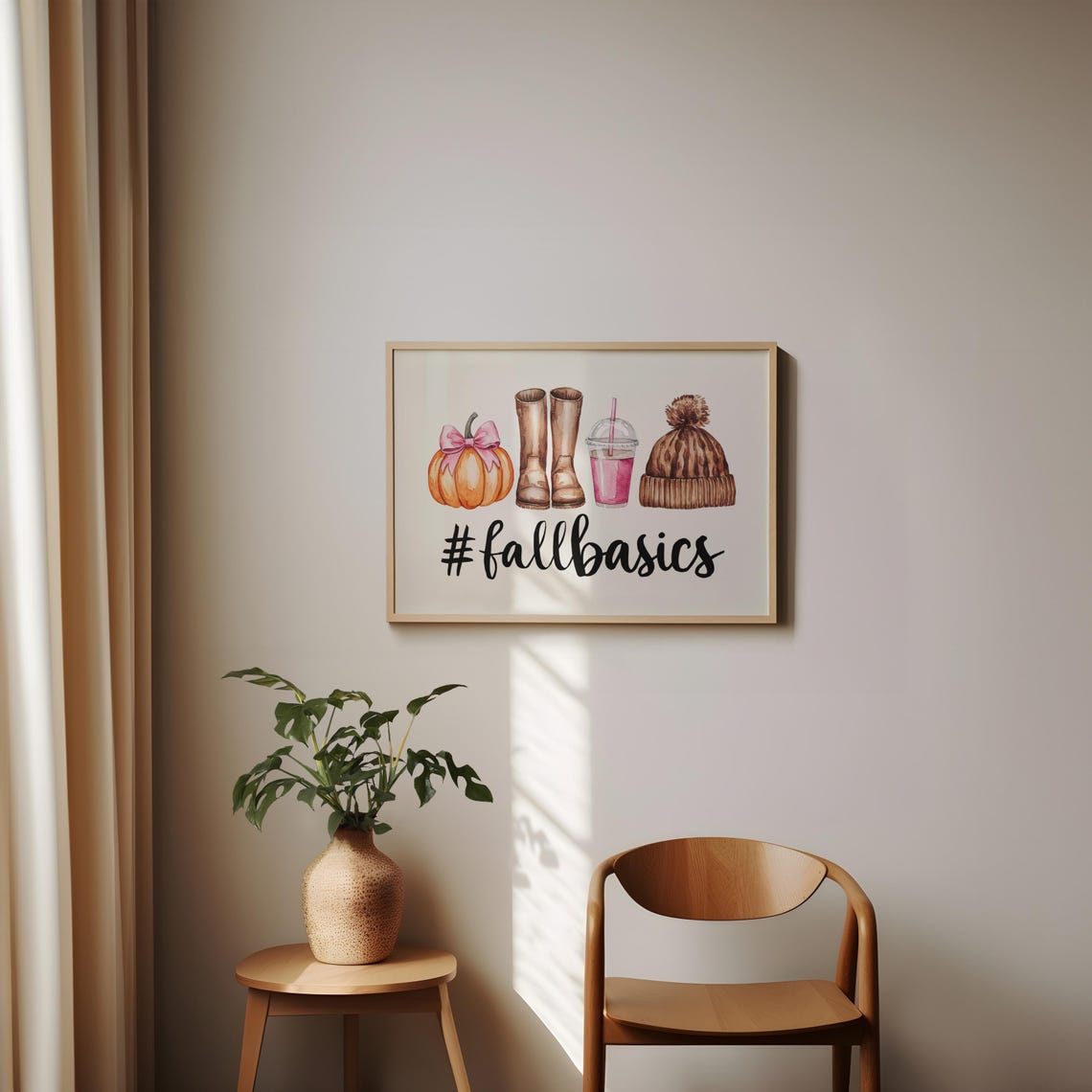 Fall Basics Watercolor Pumpkin Boots Beanie Cozy Autumn Poster - Image 3