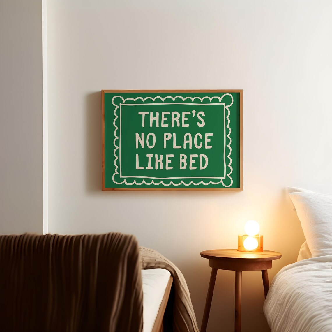 There's No Place Like Bed Retro Bedroom Wall Art Print - Image 5