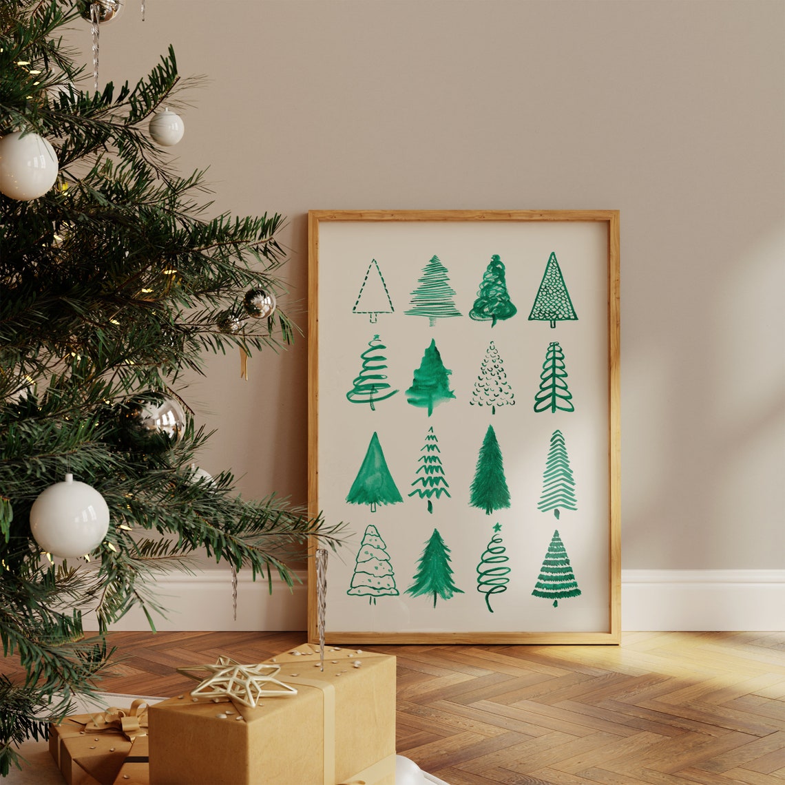 Hand Drawn Pine Trees Christmas Doodle Minimalist Art Poster - Image 3