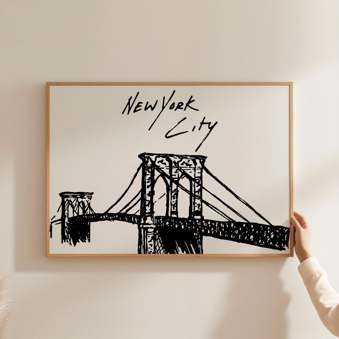 New York City Brooklyn Bridge Hand Drawn Sketch Typography Poster