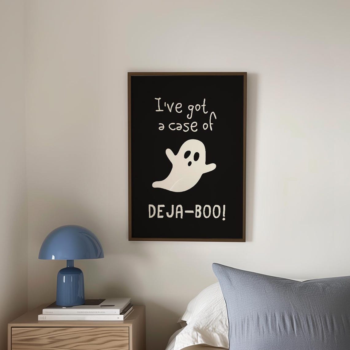 Deja-Boo Ghost Pun White Ghost on Black Minimalist Halloween Poster - Image 4