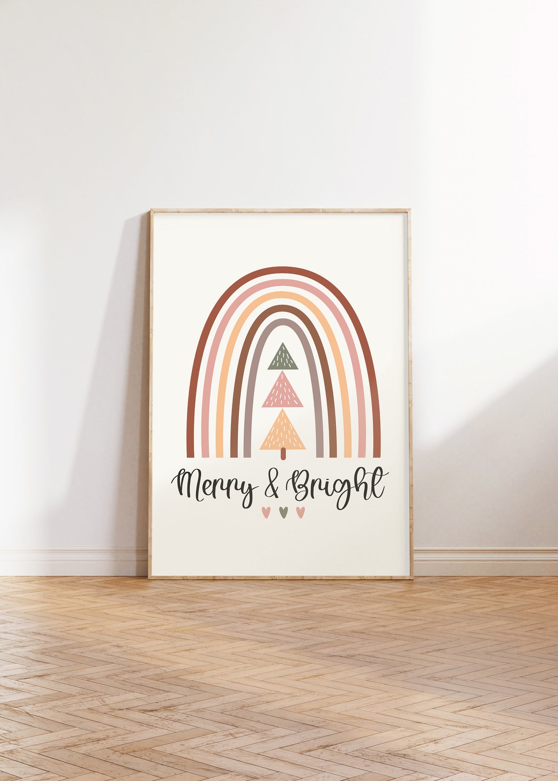 Merry And Bright Boho Rainbow Christmas Tree Minimalist Poster - Image 2
