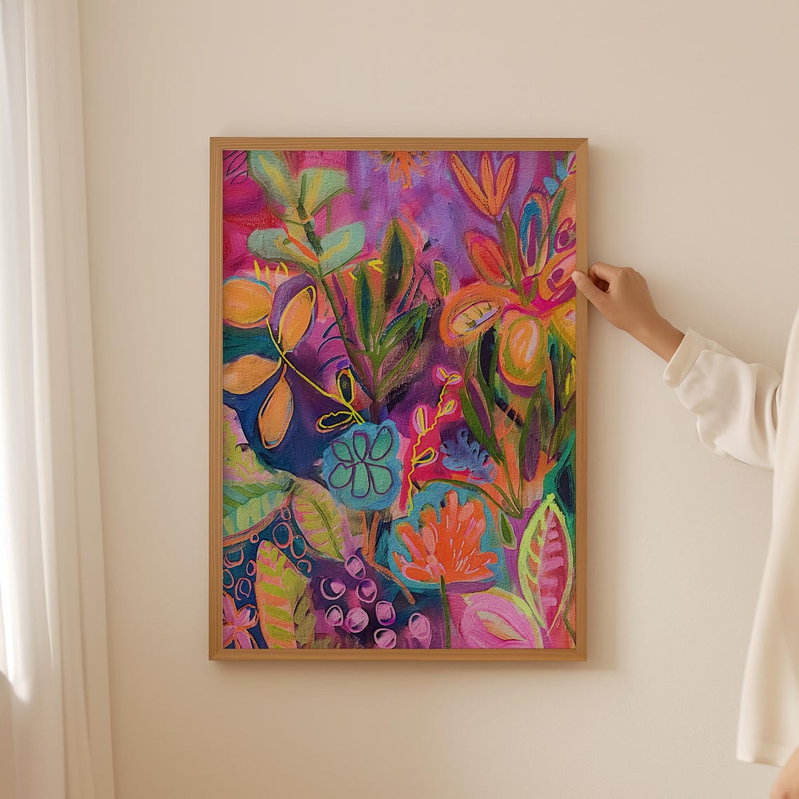 Colorful Neon Abstract Botanical Painting Maximalist Decor Poster - Image 5