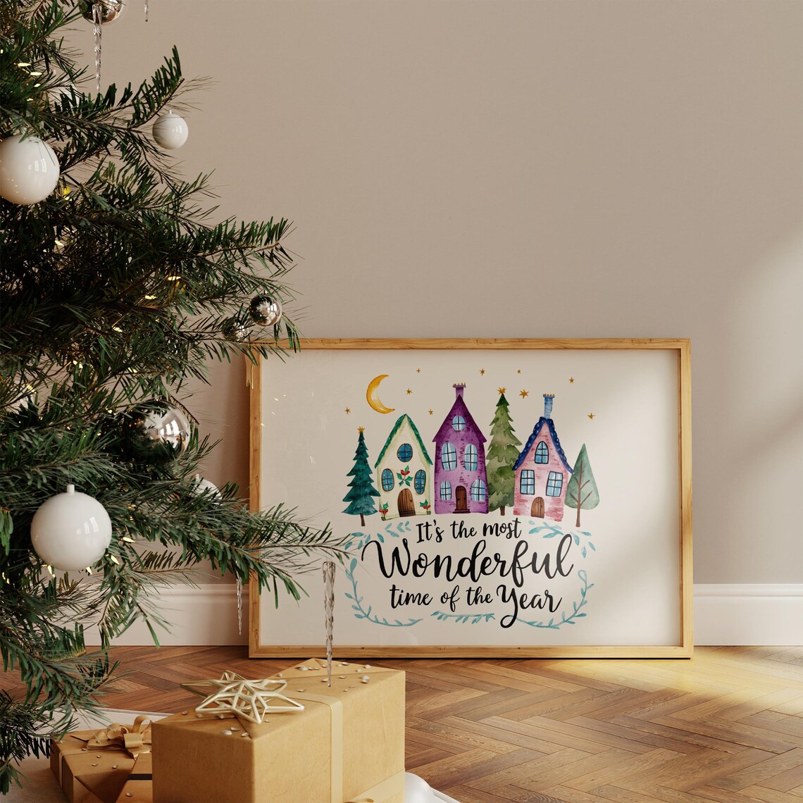 Its the Most Wonderful Time of the Year Watercolor Village Poster - Image 5