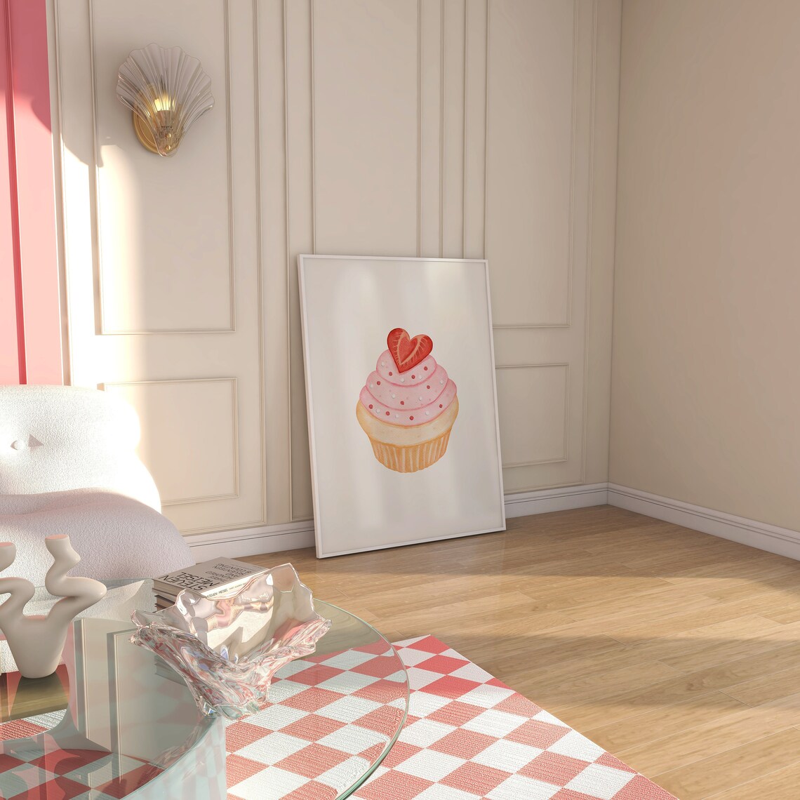 Pink Valentines Day Cupcake Watercolor Art Print - Image 3