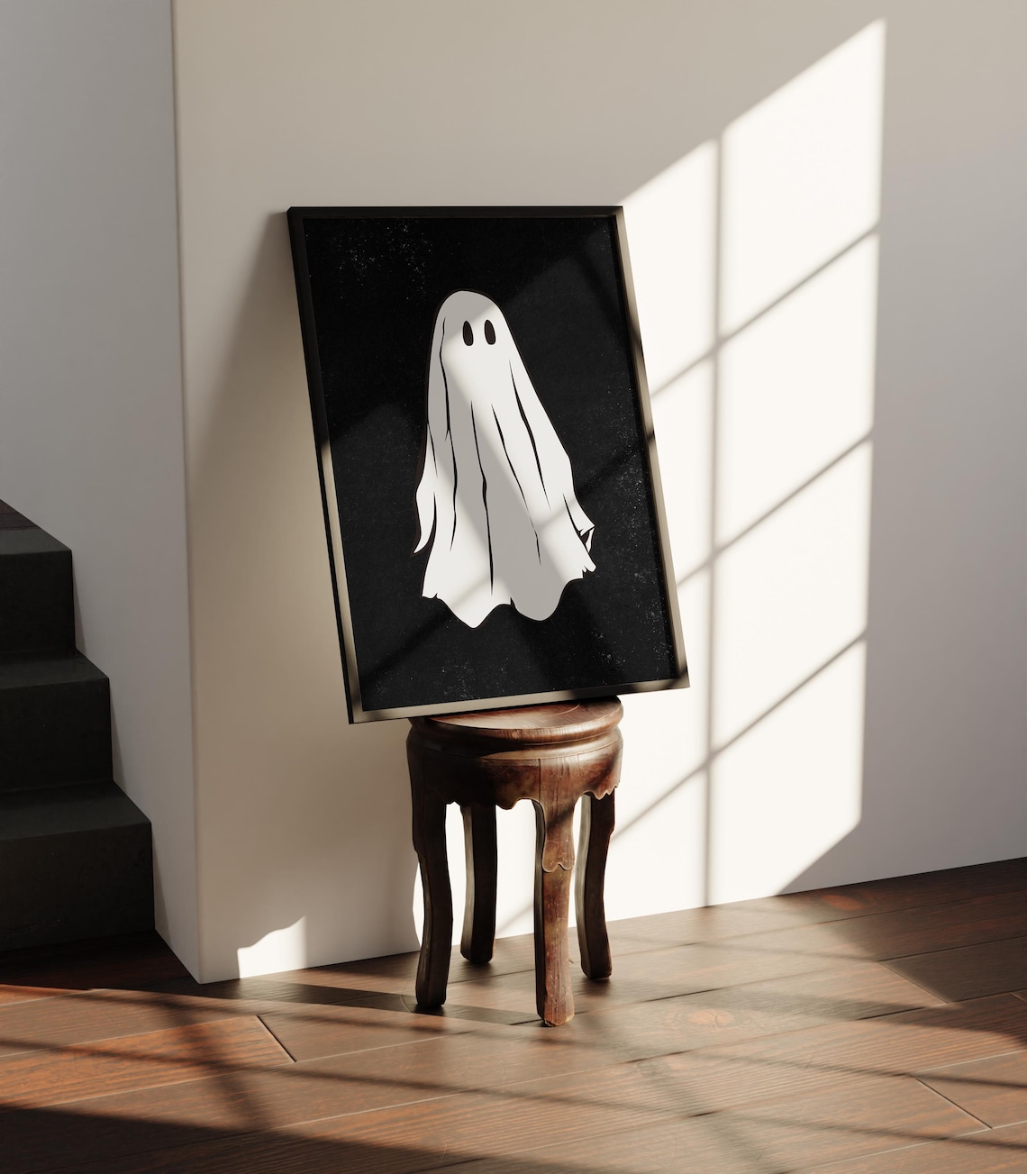 Classic White Sheet Ghost on Speckled Black Minimal Halloween Art Poster - Image 5