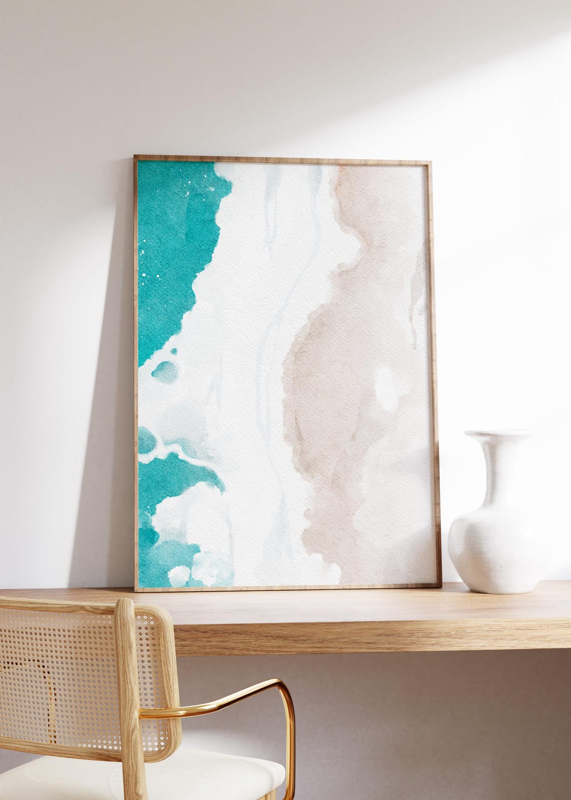 Turquoise Water And Soft White Foam On Beige Sandy Shore Print - Image 4