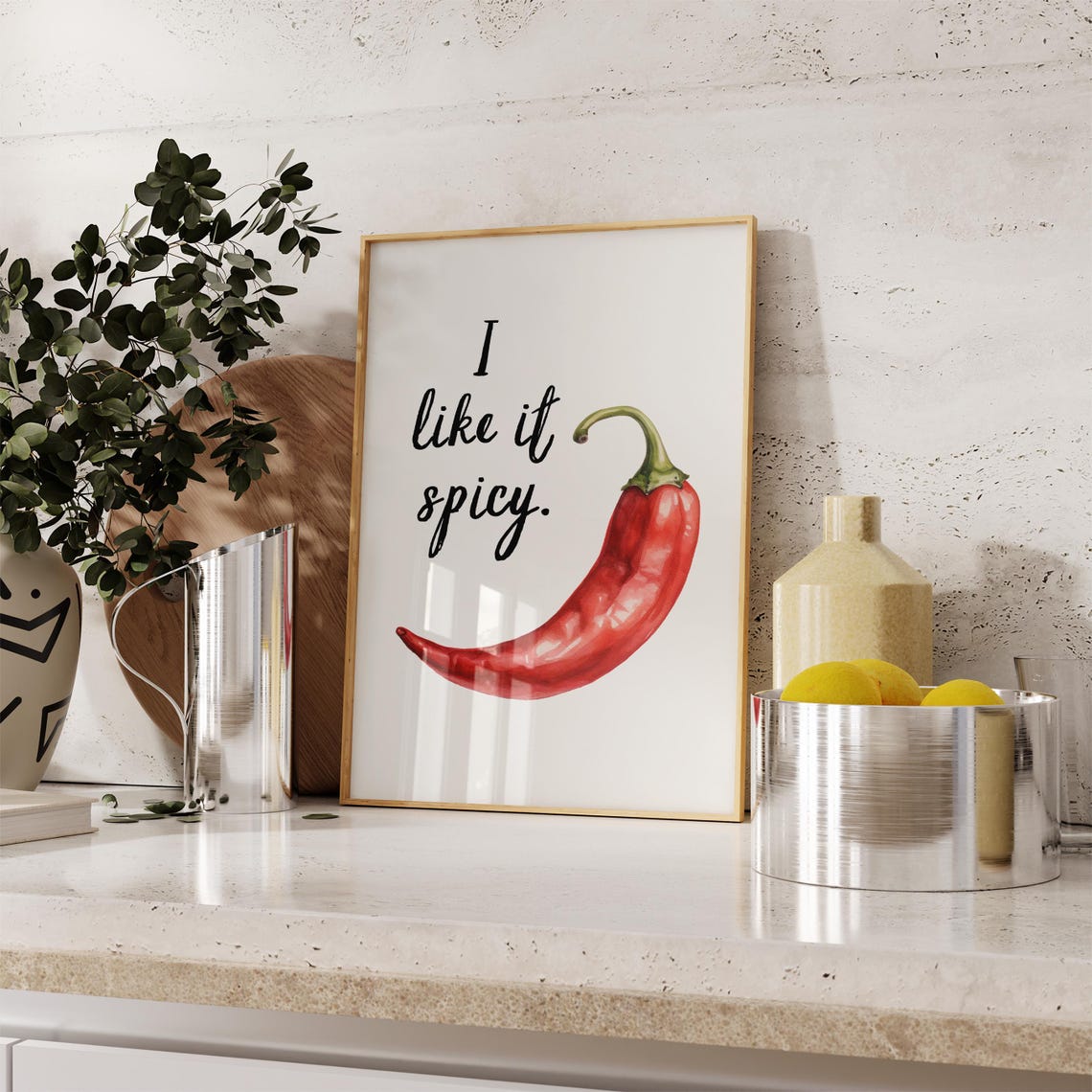 I Like It Spicy Watercolor Red Chili Pepper Script Kitchen Poster - Image 3