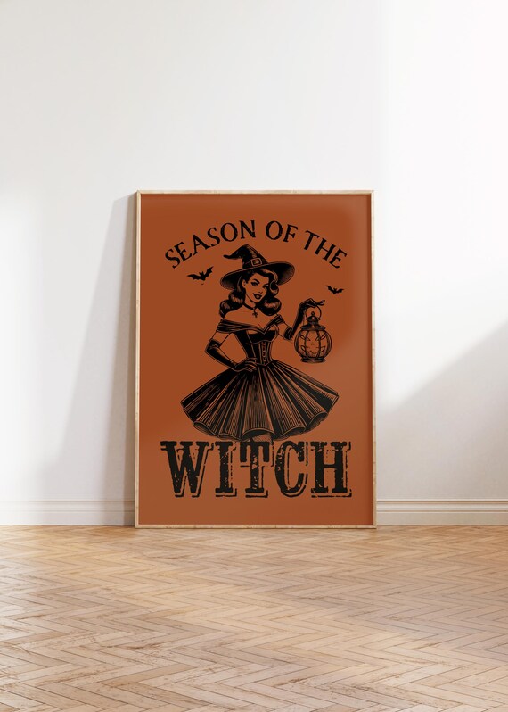 Season of the Witch Retro Halloween Poster with Vintage Witch Pin-Up