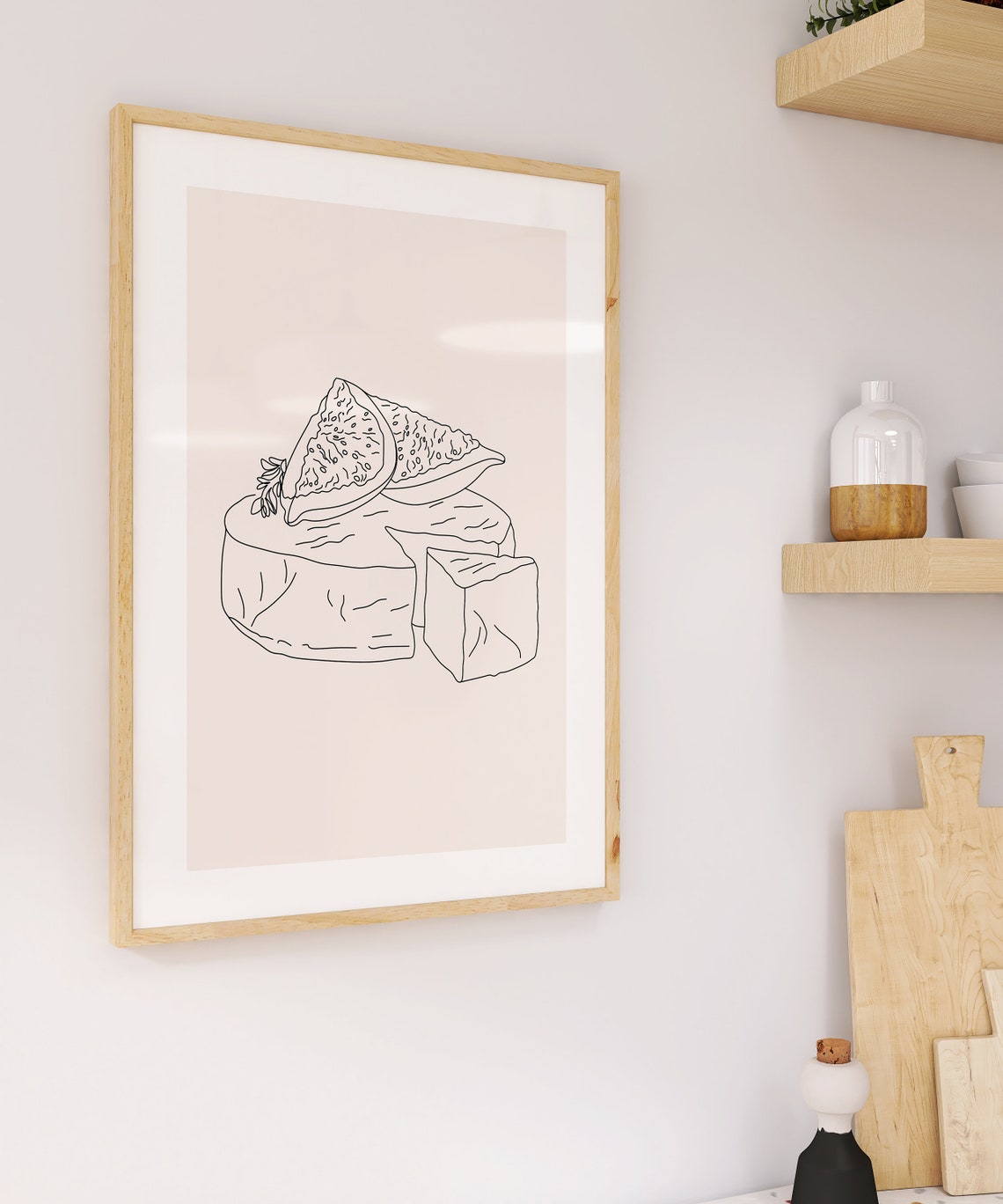 Le Fromage Cheese Wheel and Fig Minimal Line Drawing Kitchen Poster - Image 3