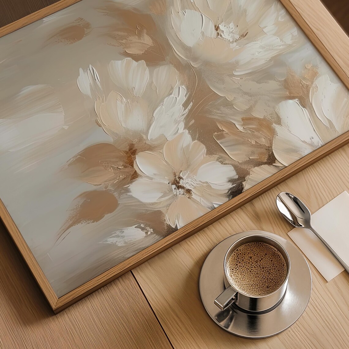 Abstract Beige Flowers Textured Impasto Floral Painting Poster - Image 4