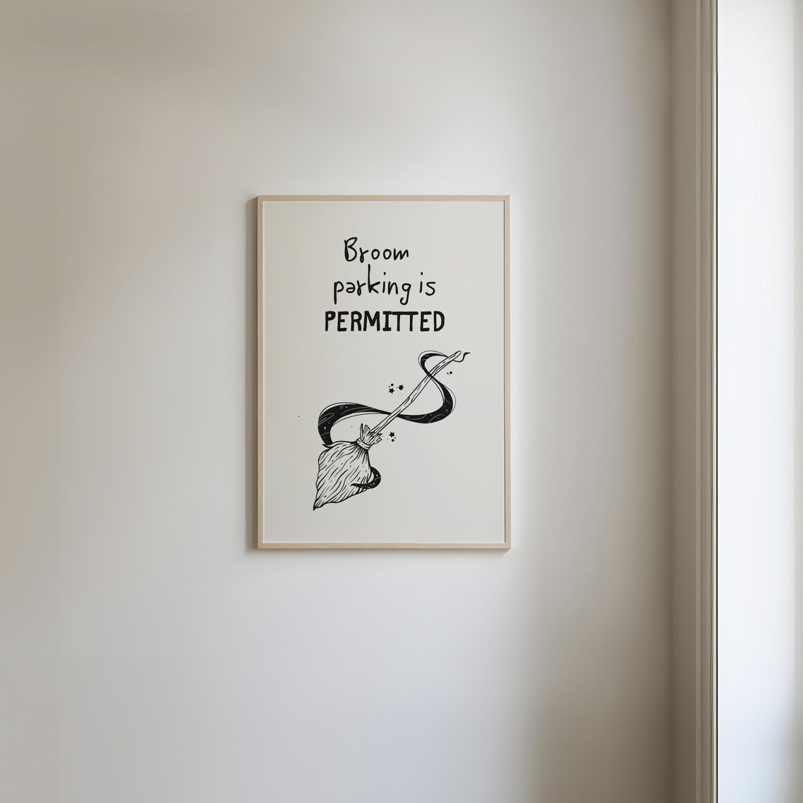 Broom Parking Is Permitted Witch Broom Ribbon Line Art Halloween Poster - Image 3