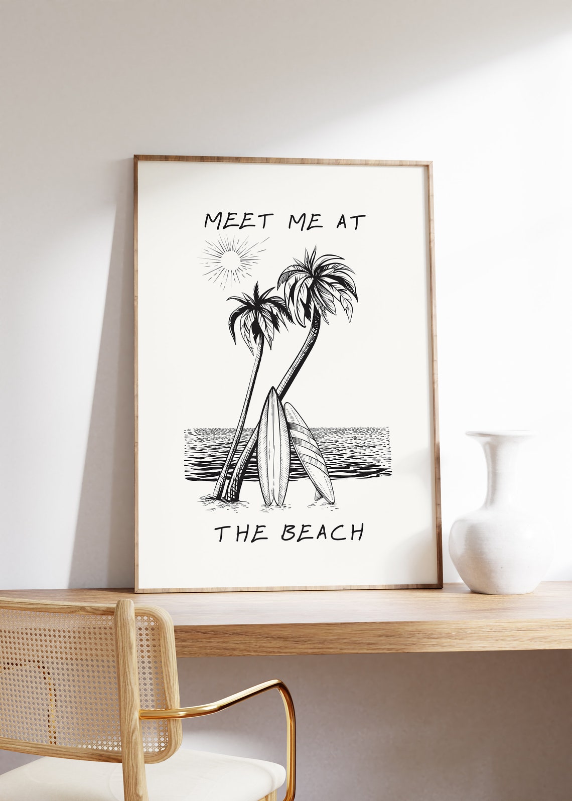 Meet Me at the Beach Palm Trees Surfboard Coastal Art Poster - Image 4