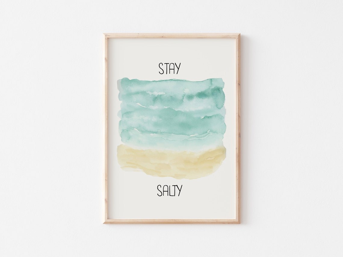 Stay Salty Watercolor Ocean Waves Minimalist Coastal Quote Poster - Image 5