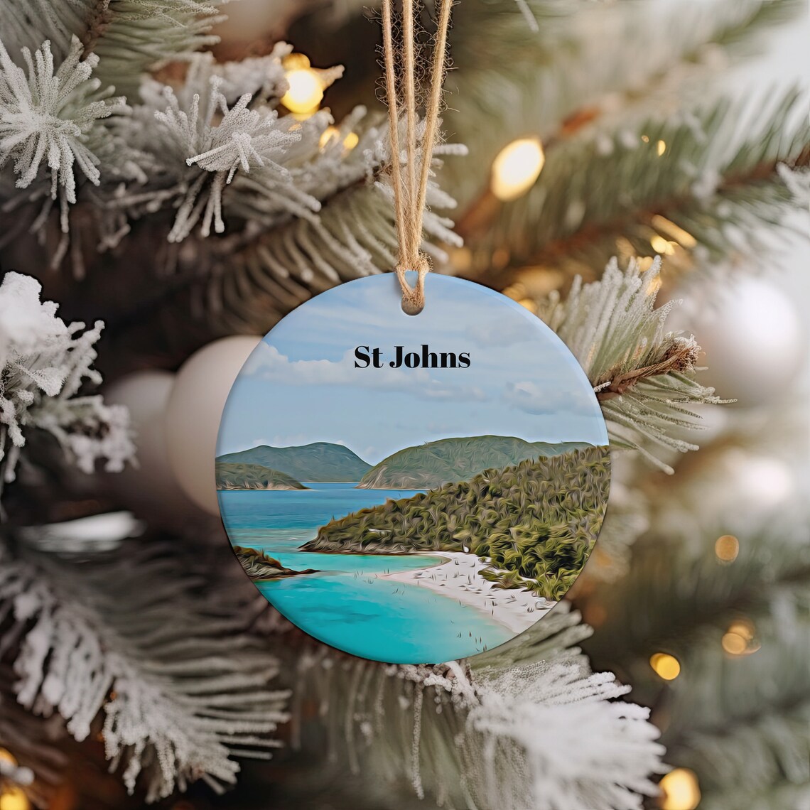 St Johns Caribbean Tropical Beach Bay Christmas Travel Poster