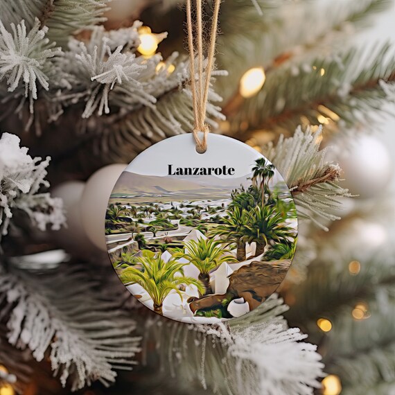 Lanzarote Canary Islands Palm Grove Watercolor Round Ornament Poster