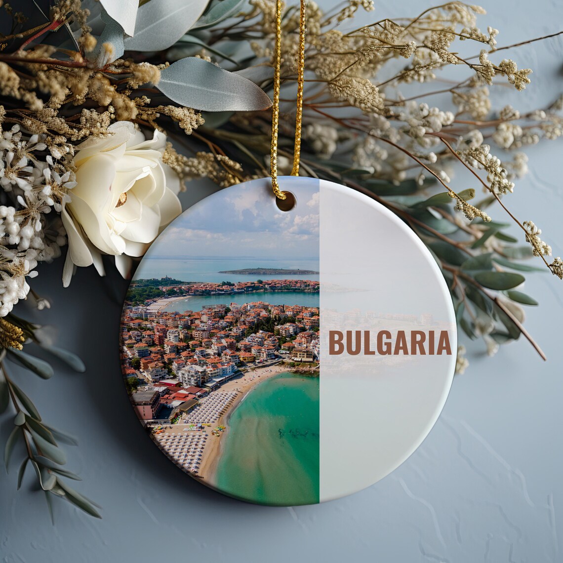 Bulgaria Black Sea Coast Aerial Beach Town Scenic Ornament Print