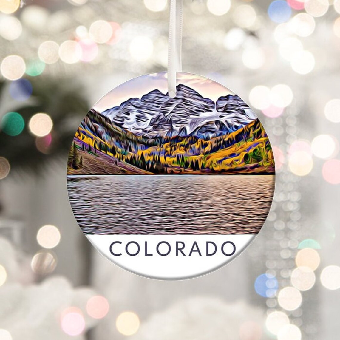 Colorado Mountain Lake Reflection Painted Travel Ornament Wall Art