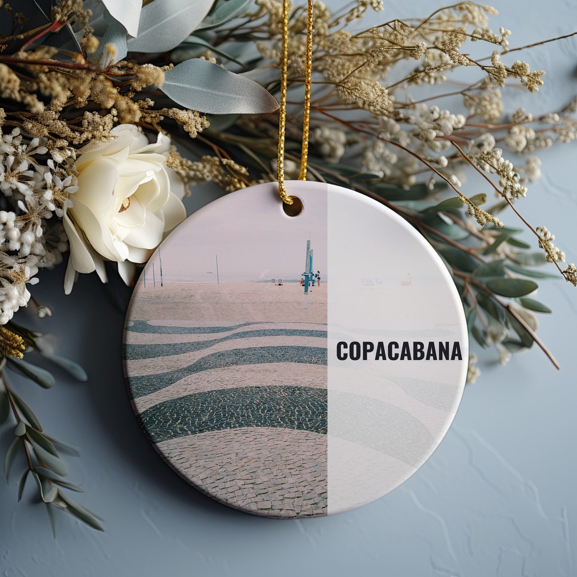 Copacabana Beach Round Christmas Ornament Travel Souvenir Print