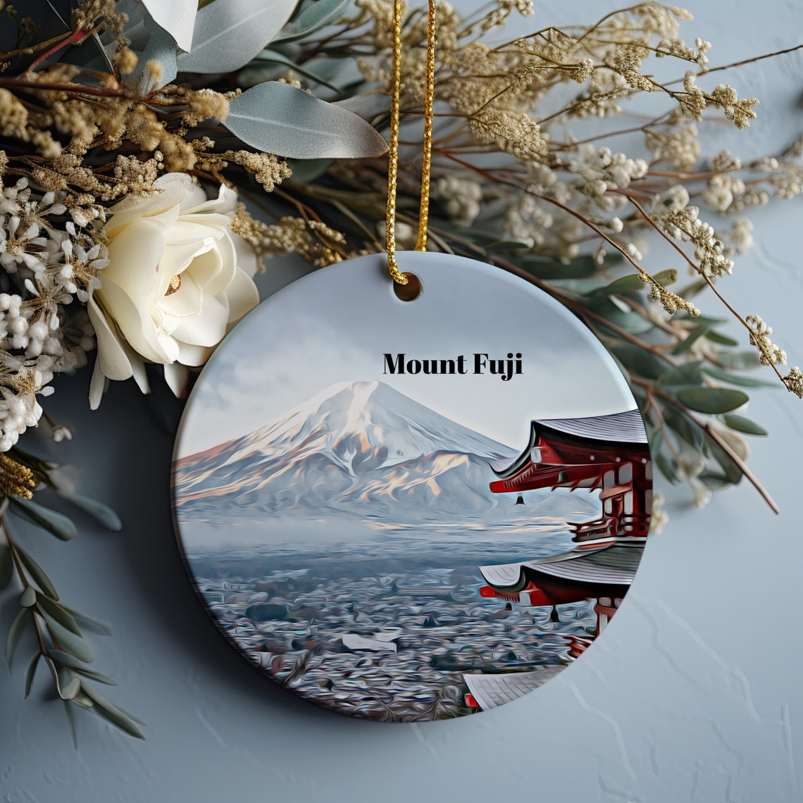 Mount Fuji Snowy Pagoda Christmas Ornament Japan Travel Wall Print