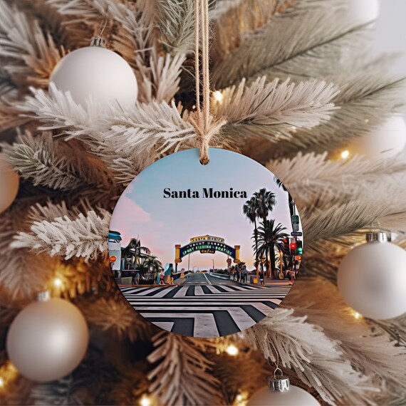 Santa Monica Pier Christmas Ornament California Travel Gift Print