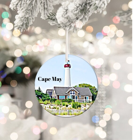 Cape May Lighthouse Keeper House Christmas Ornament Travel Keepsake Poster