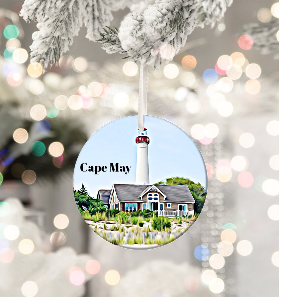 Cape May Lighthouse Keeper House Christmas Ornament Travel Keepsake Poster