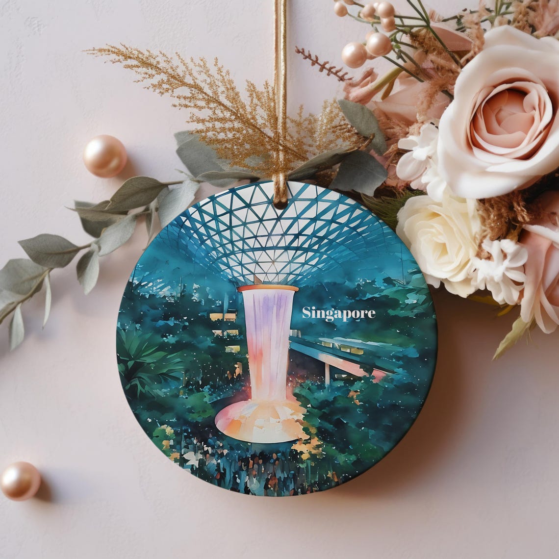 Singapore Jewel Waterfall Glass Dome Tropical Ornament Poster