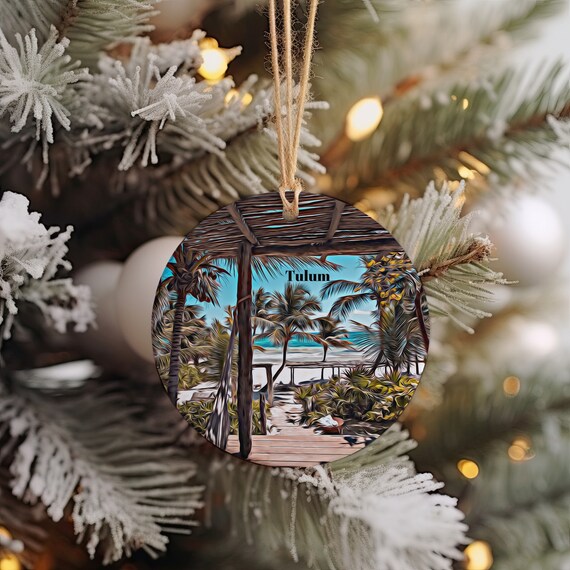 Tulum Beach Palms Christmas Ornament Tropical Travel Souvenir Poster
