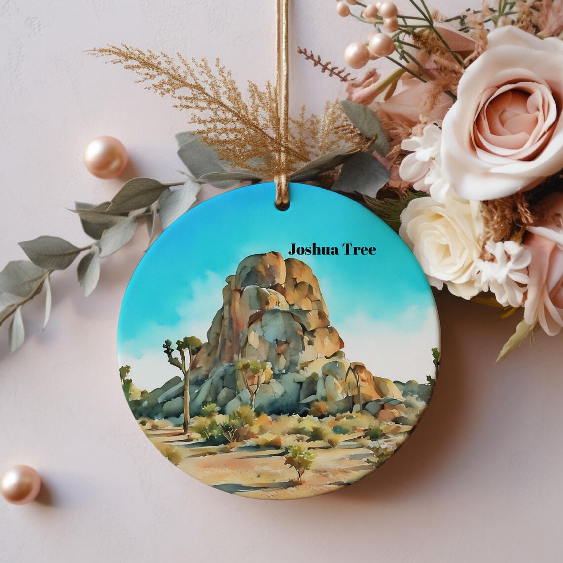 Joshua Tree Watercolor Desert Rock Formation Christmas Travel Poster