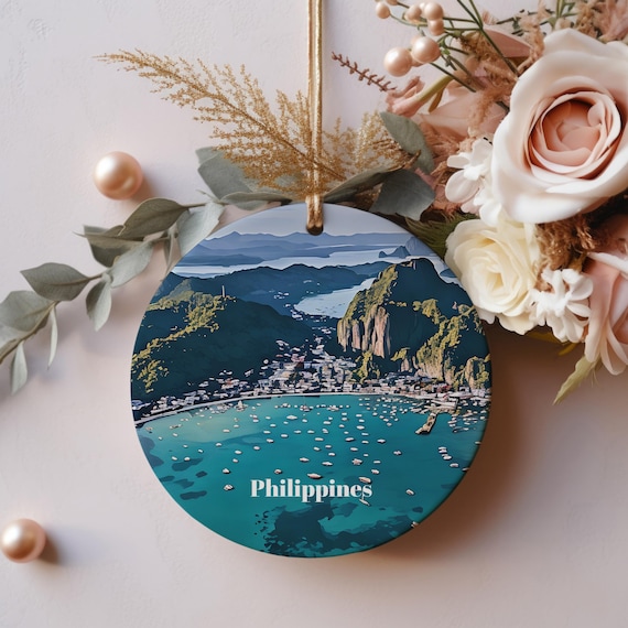 Philippines Coastal Bay Round Ceramic Christmas Ornament Print