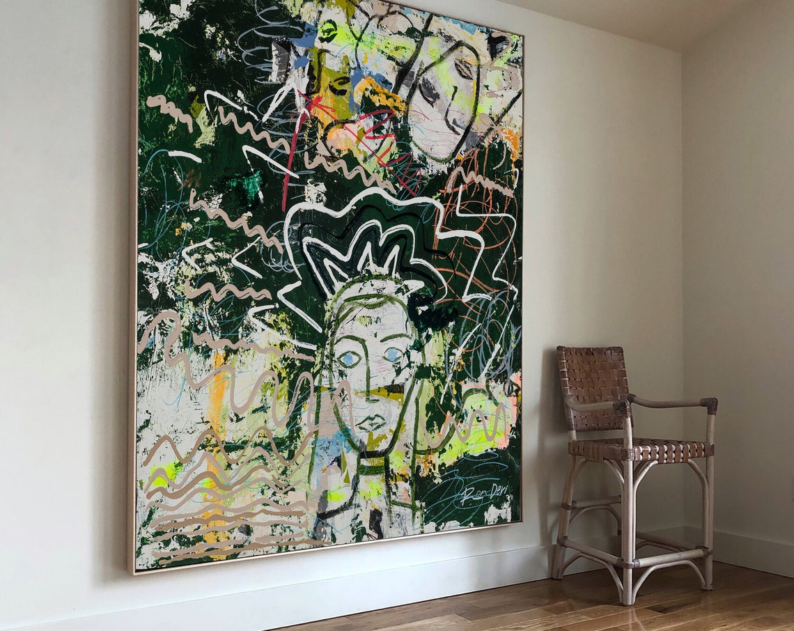 Crowned Figure Dark Green Modern Abstract Painting By Ron Deri Poster - Image 2