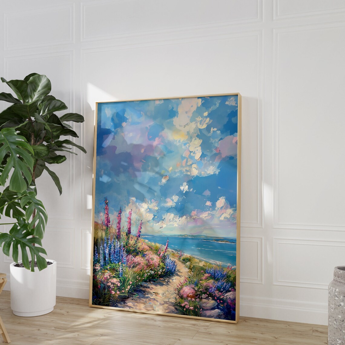 Wildflower Trail to the Ocean Impressionist Coastal Painting Poster