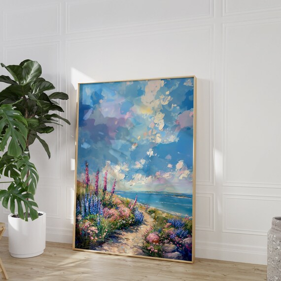 Wildflower Trail to the Ocean Impressionist Coastal Painting Poster