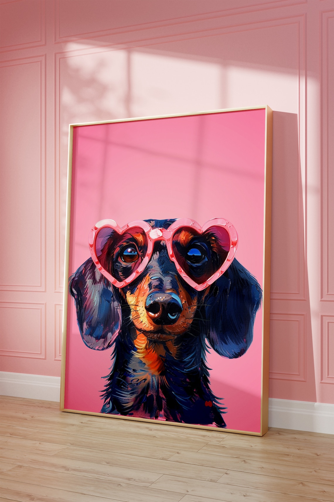 Pink Dachshund Funky Poster, Preppy Dog Decor