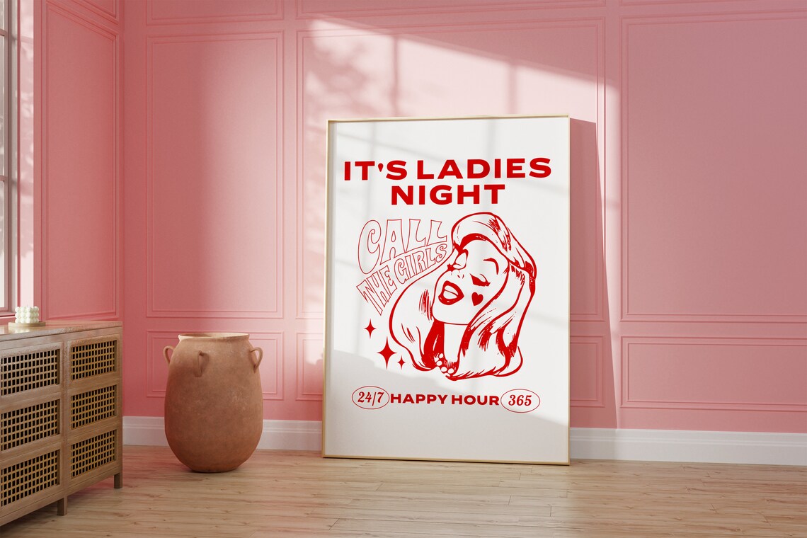 It's Ladies Night Call The Girls Retro Red Party Poster Dorm