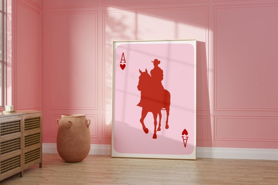 Cowboy Playing Card Vintage Cowboy Rodeo Cowboy Western Print Cowgirl Western Aesthetic Western Decor Preppy Pink Art
