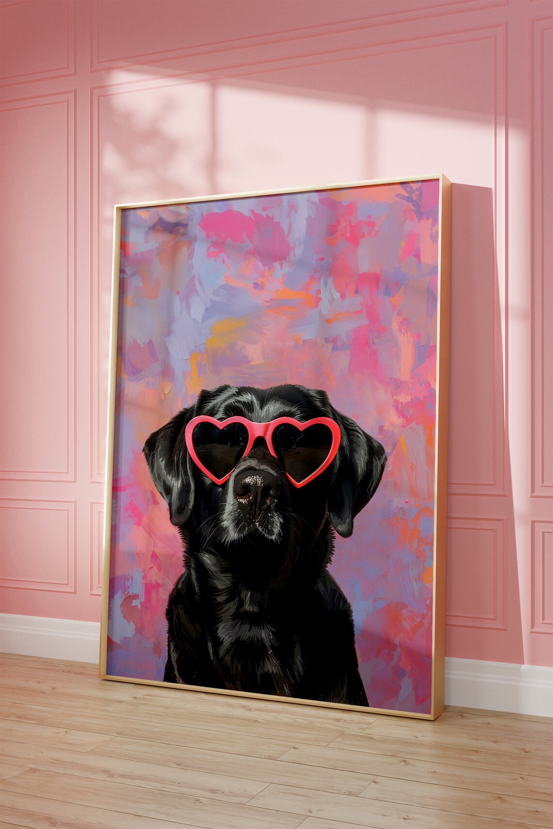 Black Labrador In Heart Sunglasses Colorful Pop Art Portrait Poster - Image 2