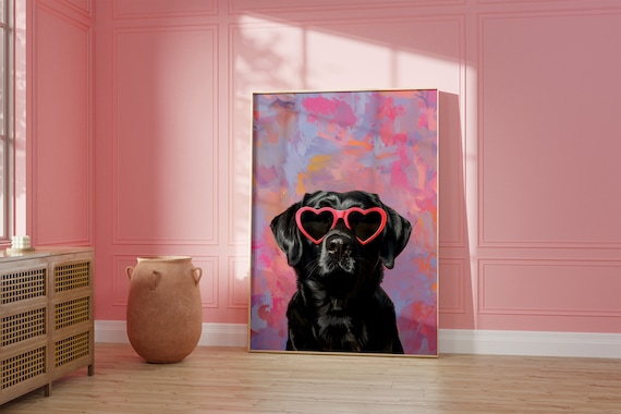 Pink Labrador Print Funky Poster Preppy Art Black Labrador Dog Cute Pink Decor Dog Print Kids Room Labrador Dog Print